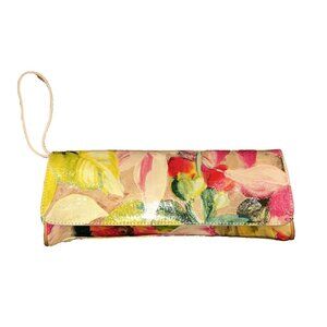 Clutch Maurizio Taiuti Italy Leather Purse Flowers Yellow Magnetic Snaps Vtg